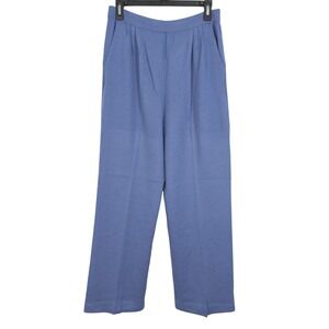 St John Collection Marie Gray Santana Knit Straight Leg Pants Size 10 Blue USA